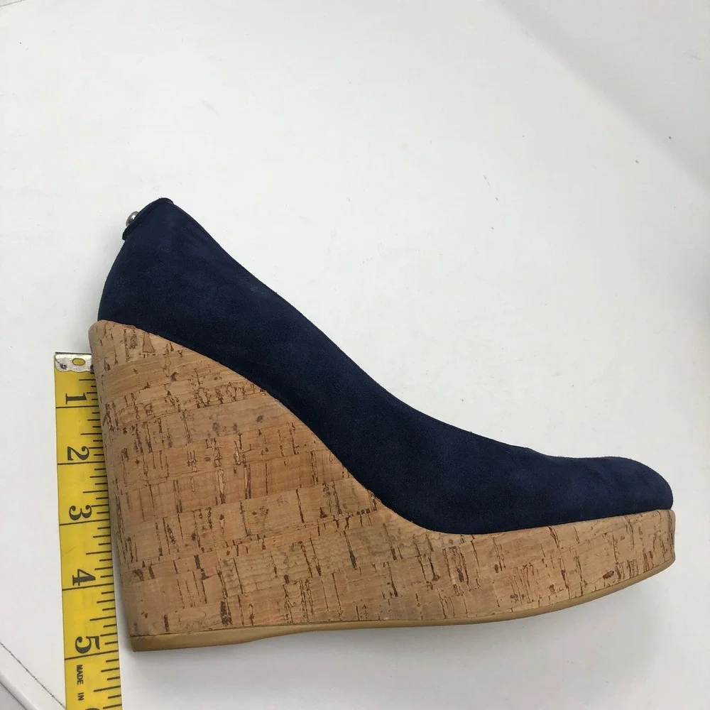 Stuart Weitzman Wedge Pumps Womens 9.5 Navy Blue Suede Cork Platform